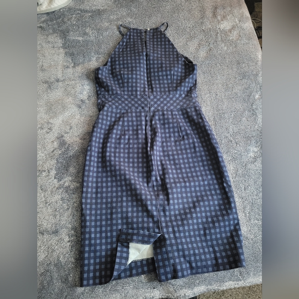 Banana Republic Navy and Light Blue Check Halter Sheath Dress - Picture 6 of 10
